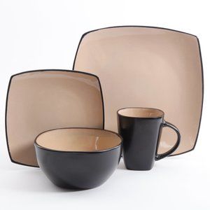 GH SOHO LOUNGE 16PC SET, TAUPE/BLACK, STONEWARE